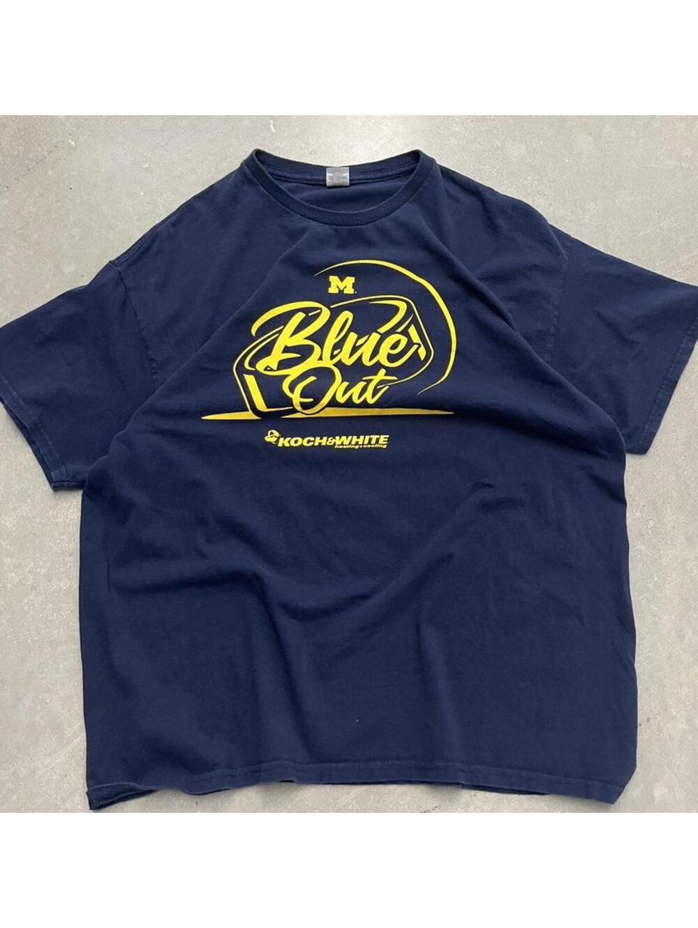 Y2K Michigan Wolverines Blue Out Graphic T Shirt Mens XL Navy NCAA Tee
